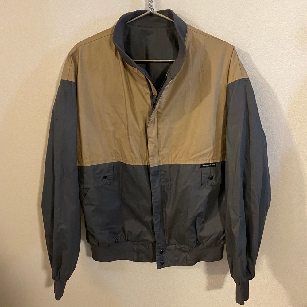 Vintage reversible members only jacket gray/tan large retro